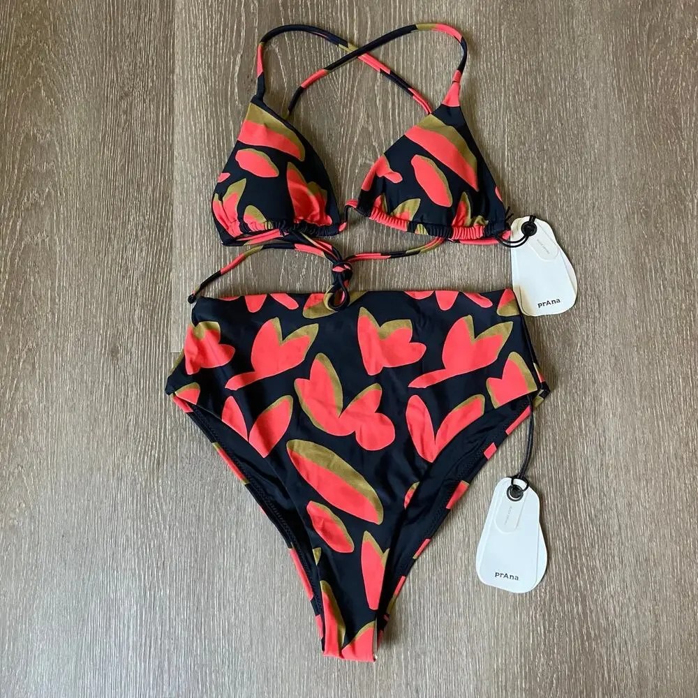 Prana Hana Highway Triangle Top & Lahari HR Bottom Size XS Rose Fire Indo Disco